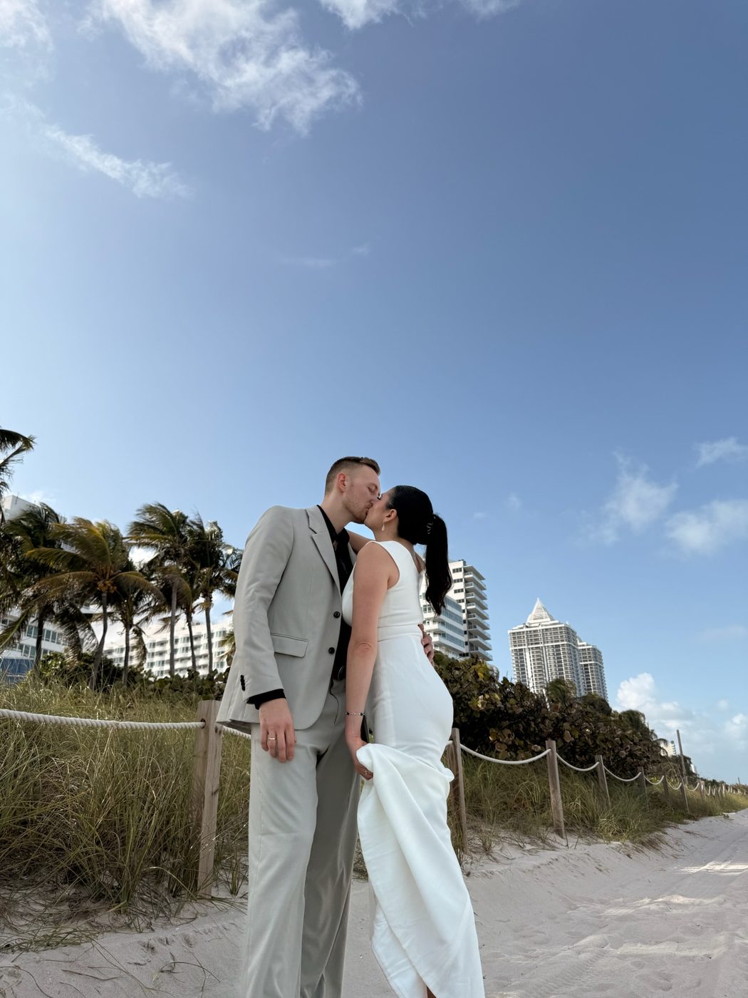 Couple kissing on a South Florida beach
